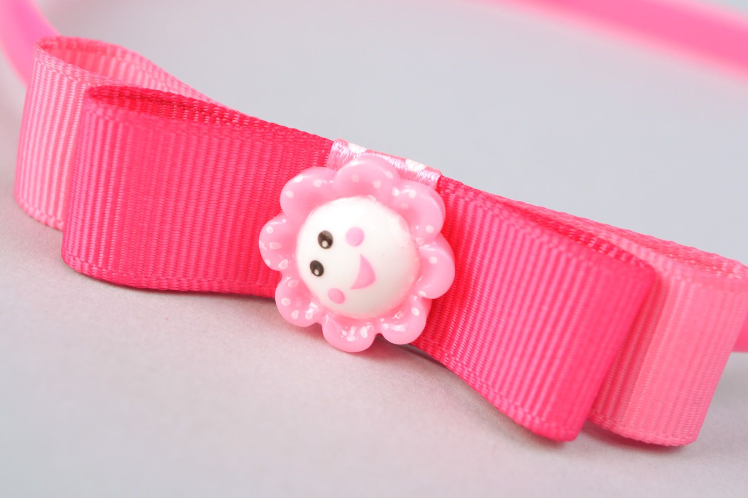 Handmade pink rep ribbon bow headband photo 4