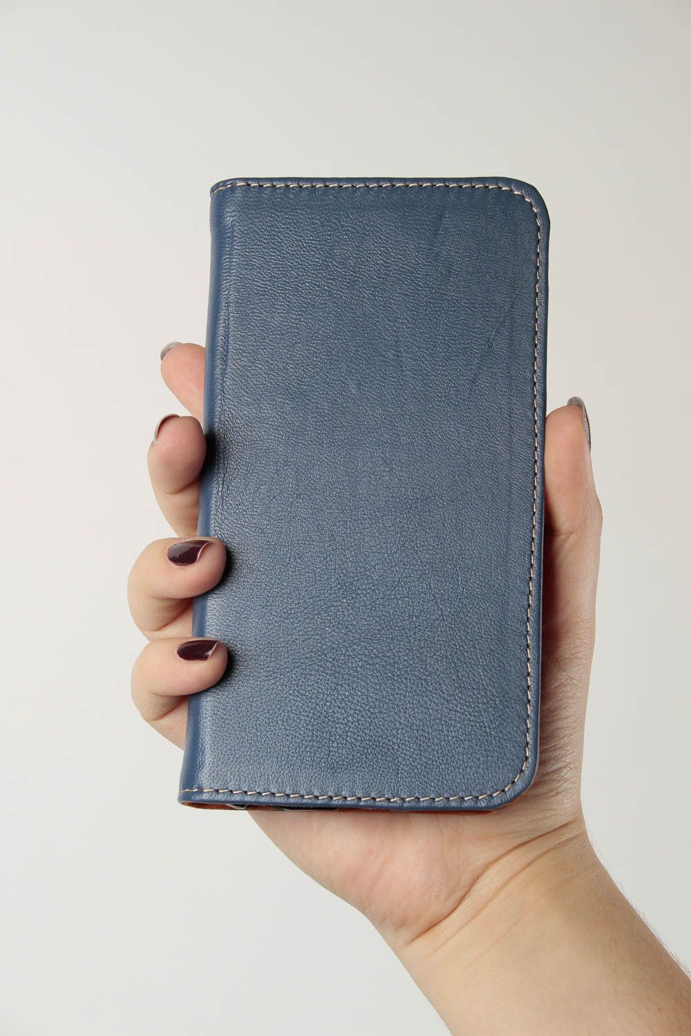 Housse smartphone cuir bleue faite main Étui téléphone portable Cadeau pratique photo 1