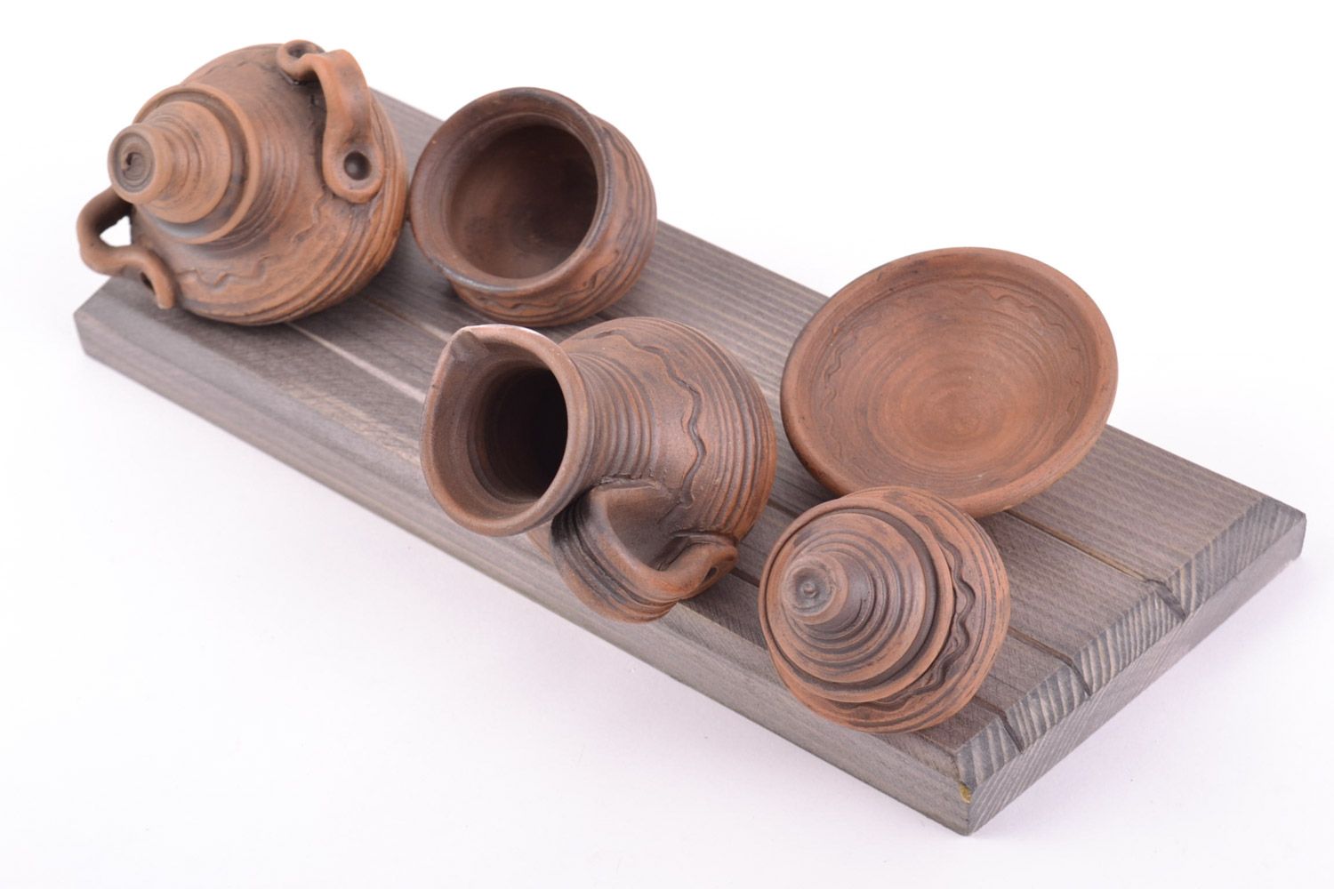 Handmade decorative wooden wall hanging with relief ceramic dishware for kitchen photo 4
