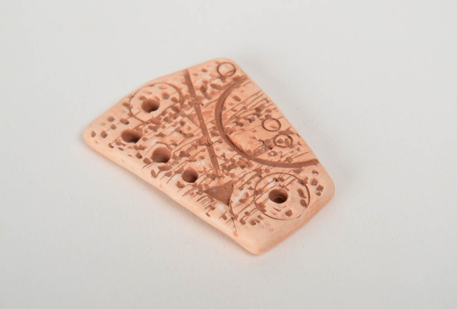 Handmade ceramic jewelry component for creative work ethnic pendant without cord photo 4