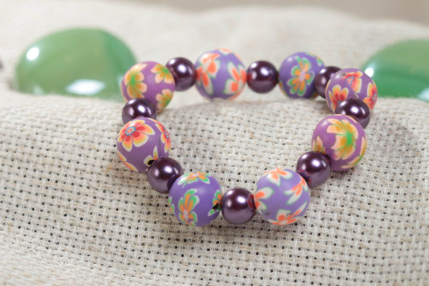 Stretchy handmade ball beads with flowers painting bracelet for girl photo 1