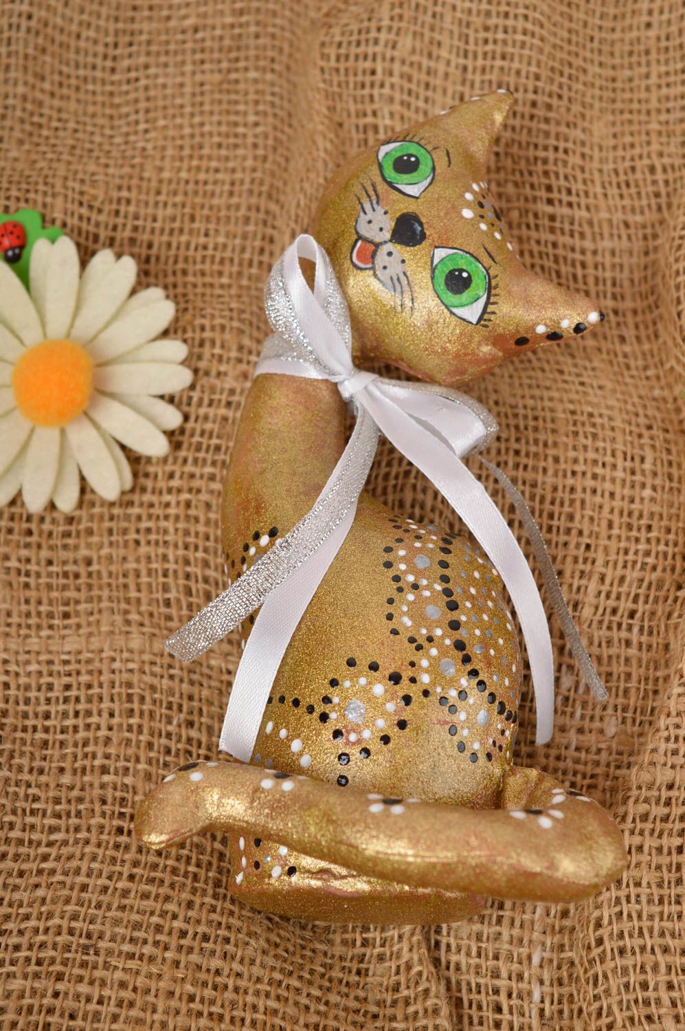 Мягкая игрушка хэнд мейд интерьерная игрушка Кот золотистый текстильная игрушка фото 1