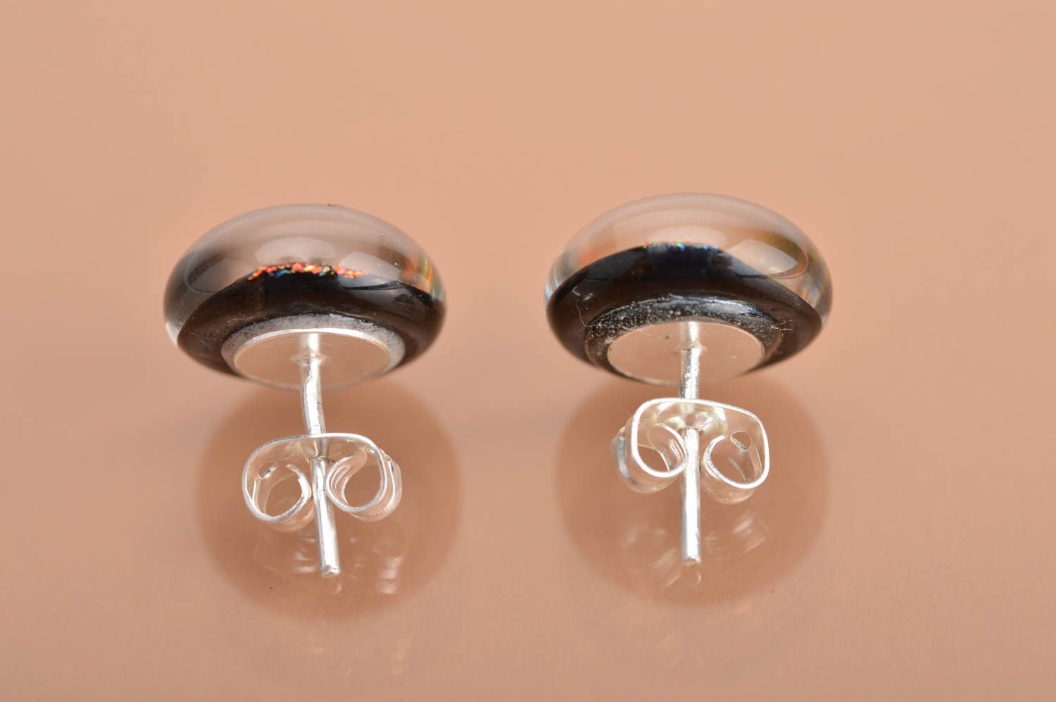 Beautiful handmade dichroic glass stud earrings of round shape Polar Lights photo 5