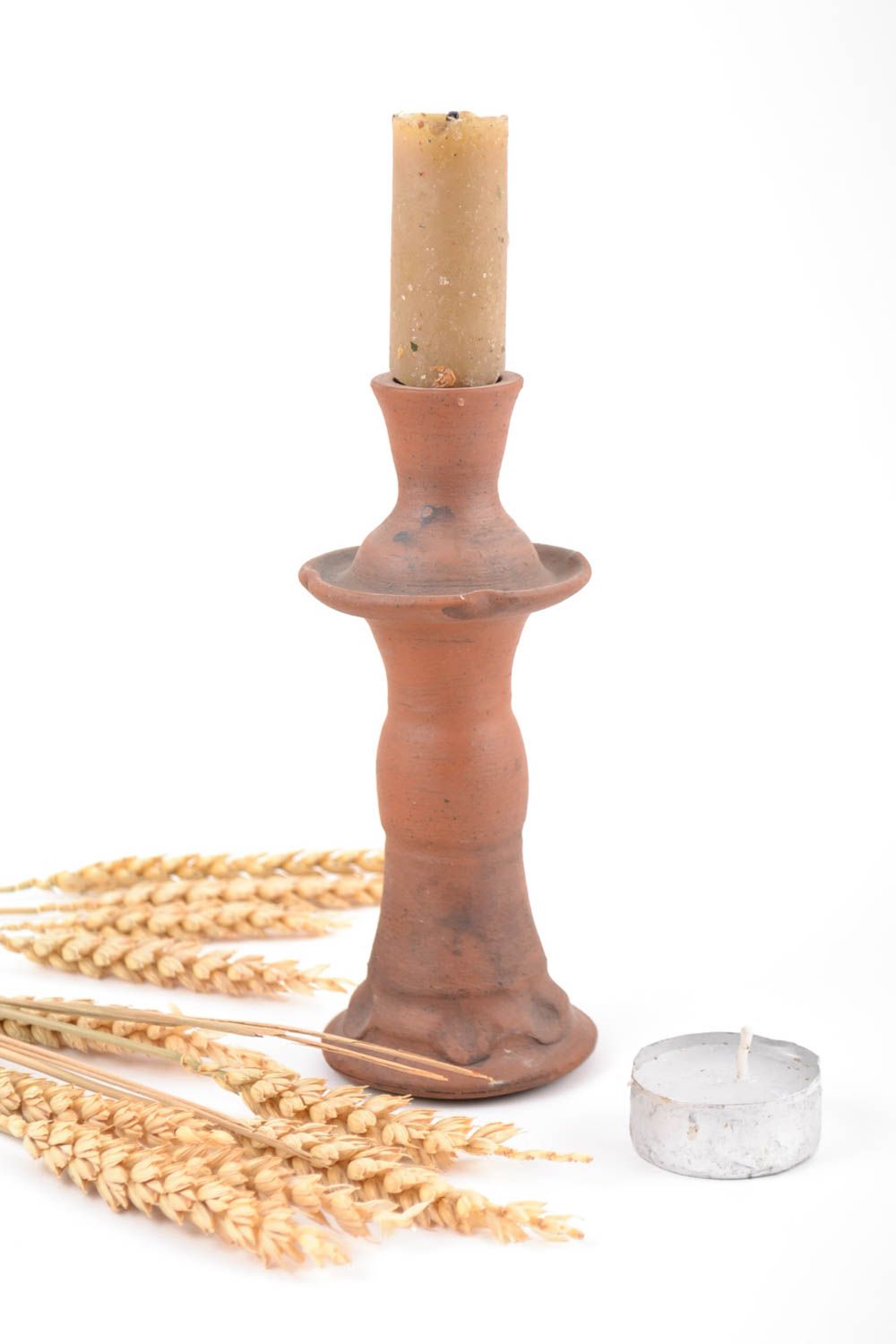 Handmade simple ethnic ceramic candlestick kilned with milk table decoration photo 1