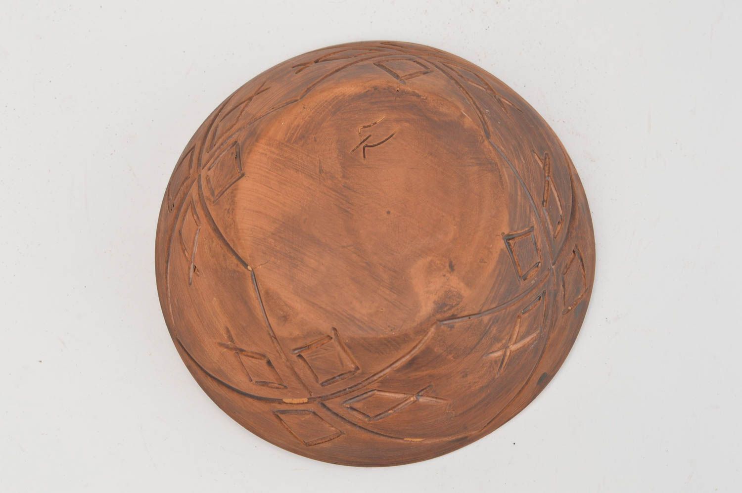 Bol rond creux en argile avec motif en relief marron fait main original photo 3