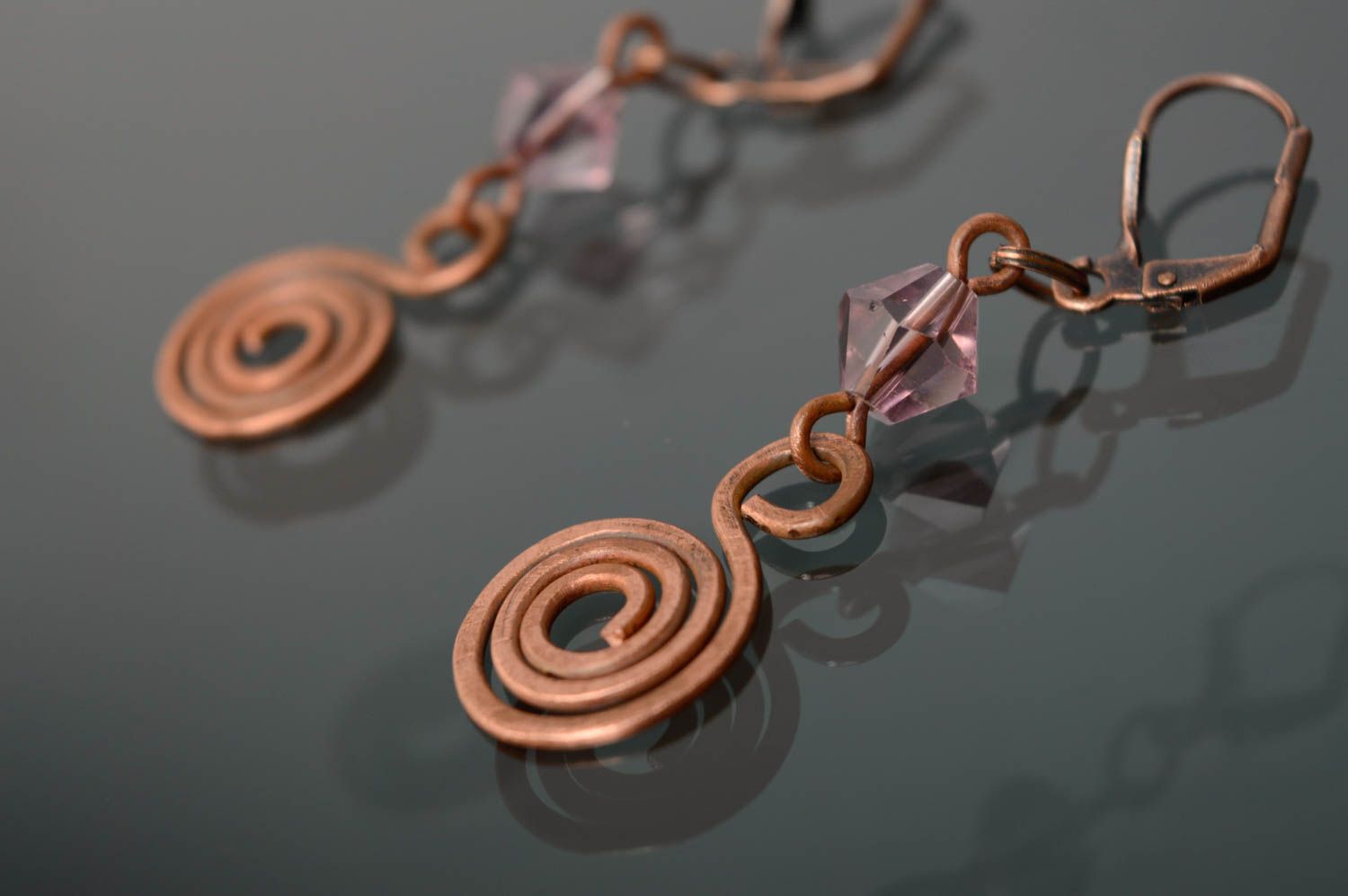 Copper earrings made using wire wrap technqiue photo 2