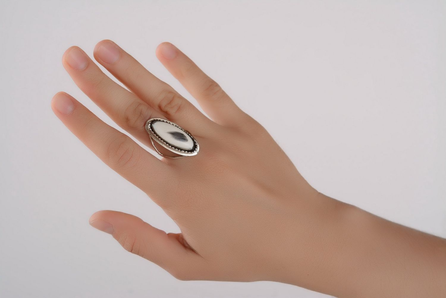 Silver ring with cow horn photo 2