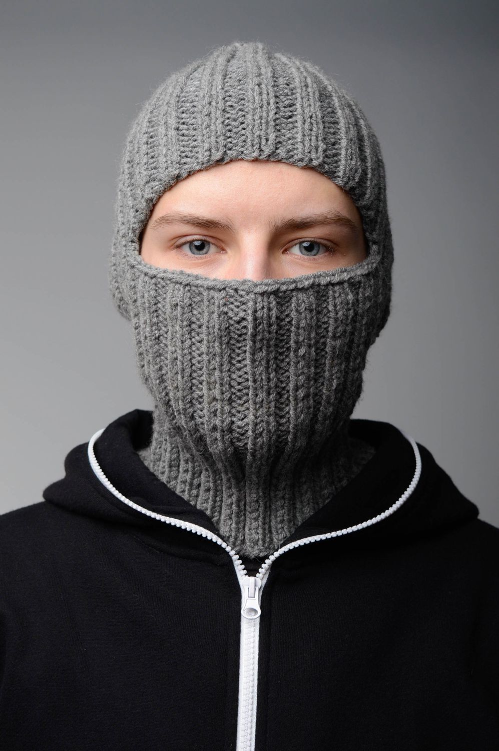 Wool knit ski mask of gray color photo 2