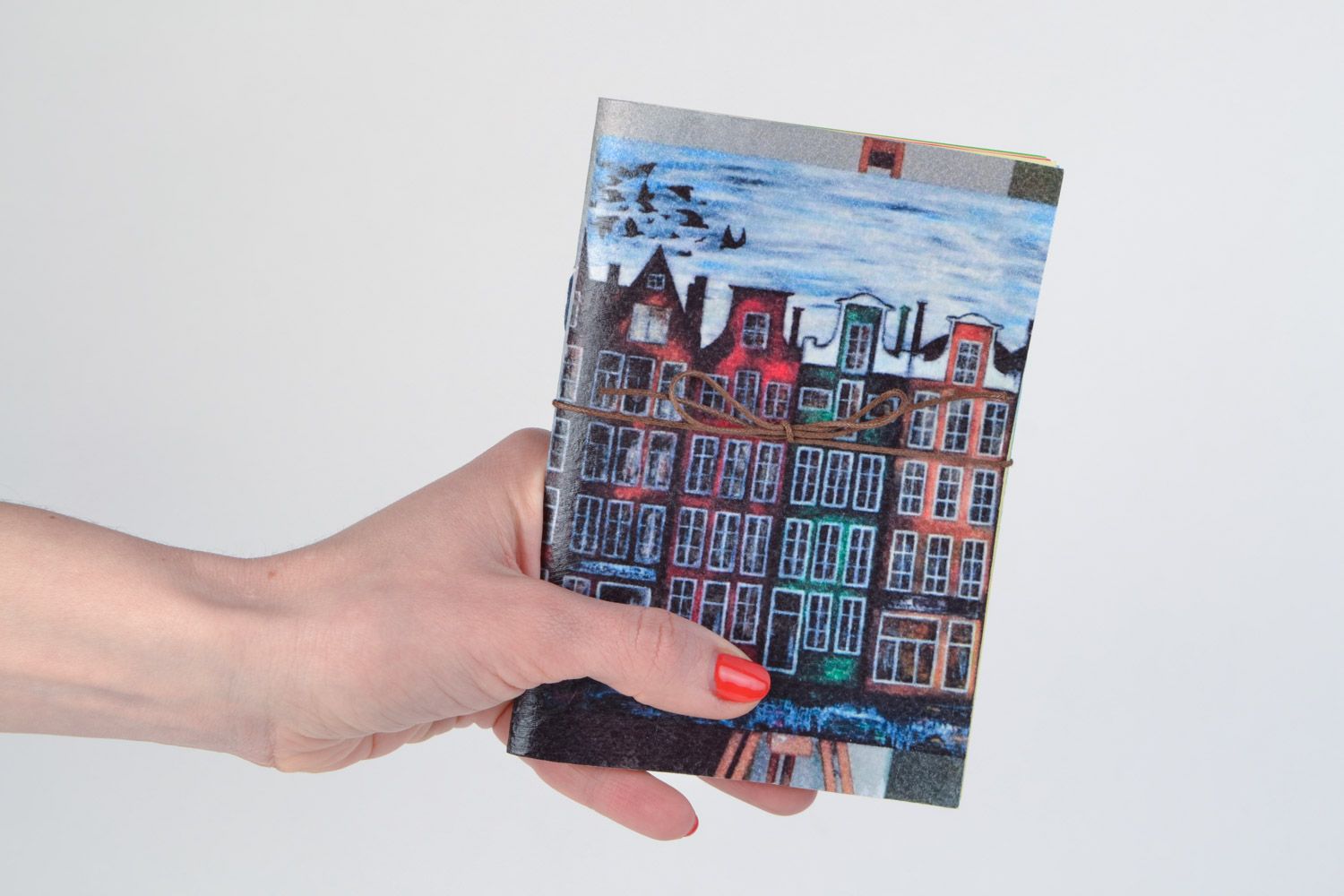 Handmade unusual sketchbook with watercolor carton cover Amsterdam for 48 pages photo 2