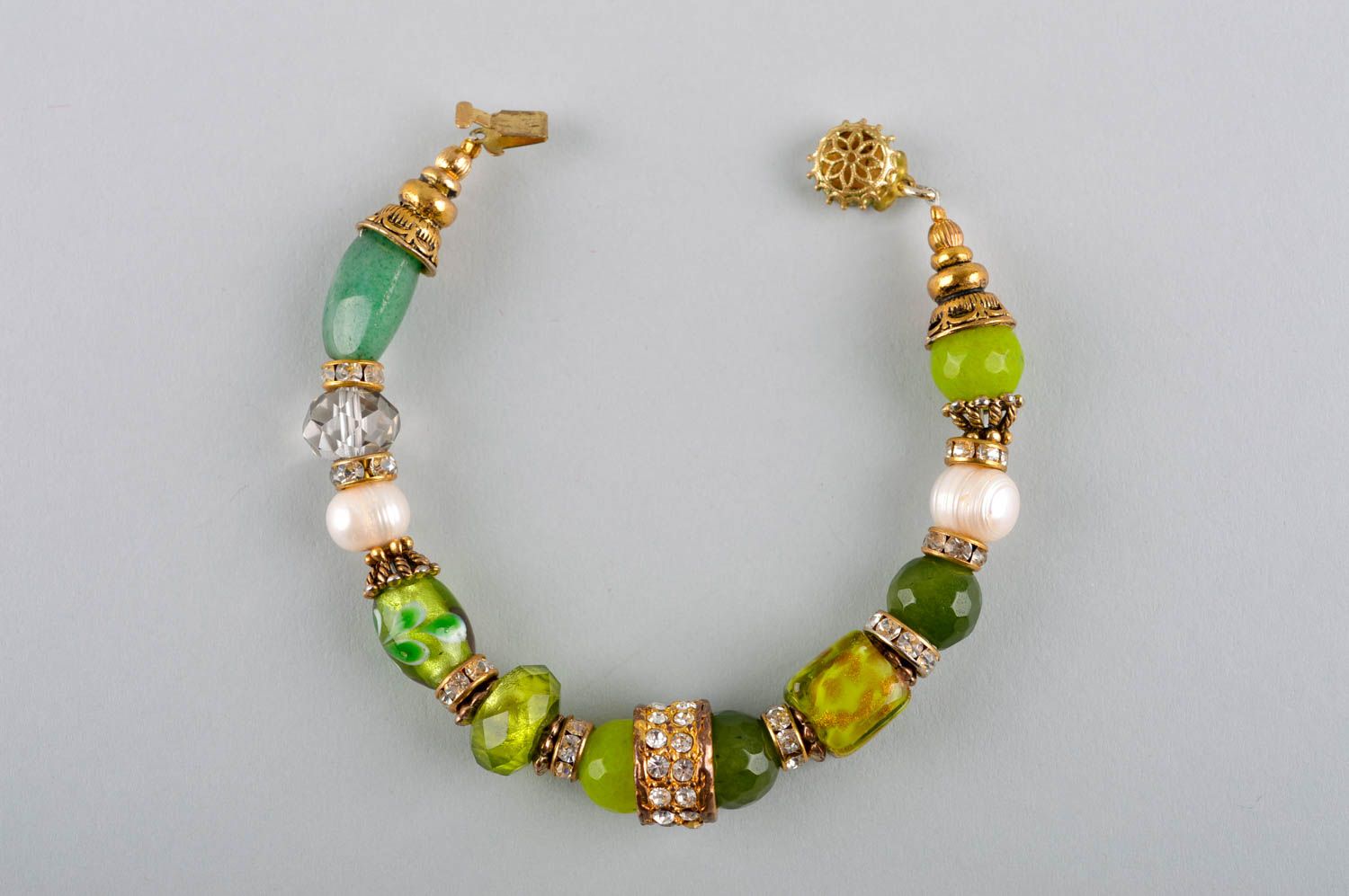 Bracelet vert Bijou fait main agate perles cristaux strass Cadeau femme photo 5
