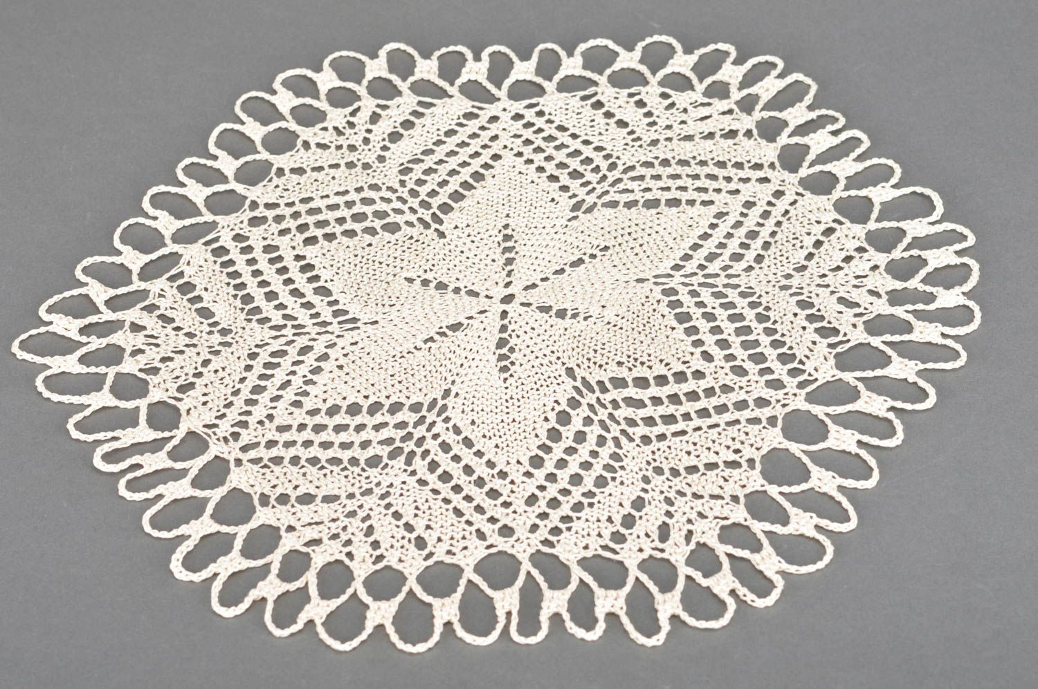 Beautiful cream colored handmade decorative crochet lace napkin for decor photo 2