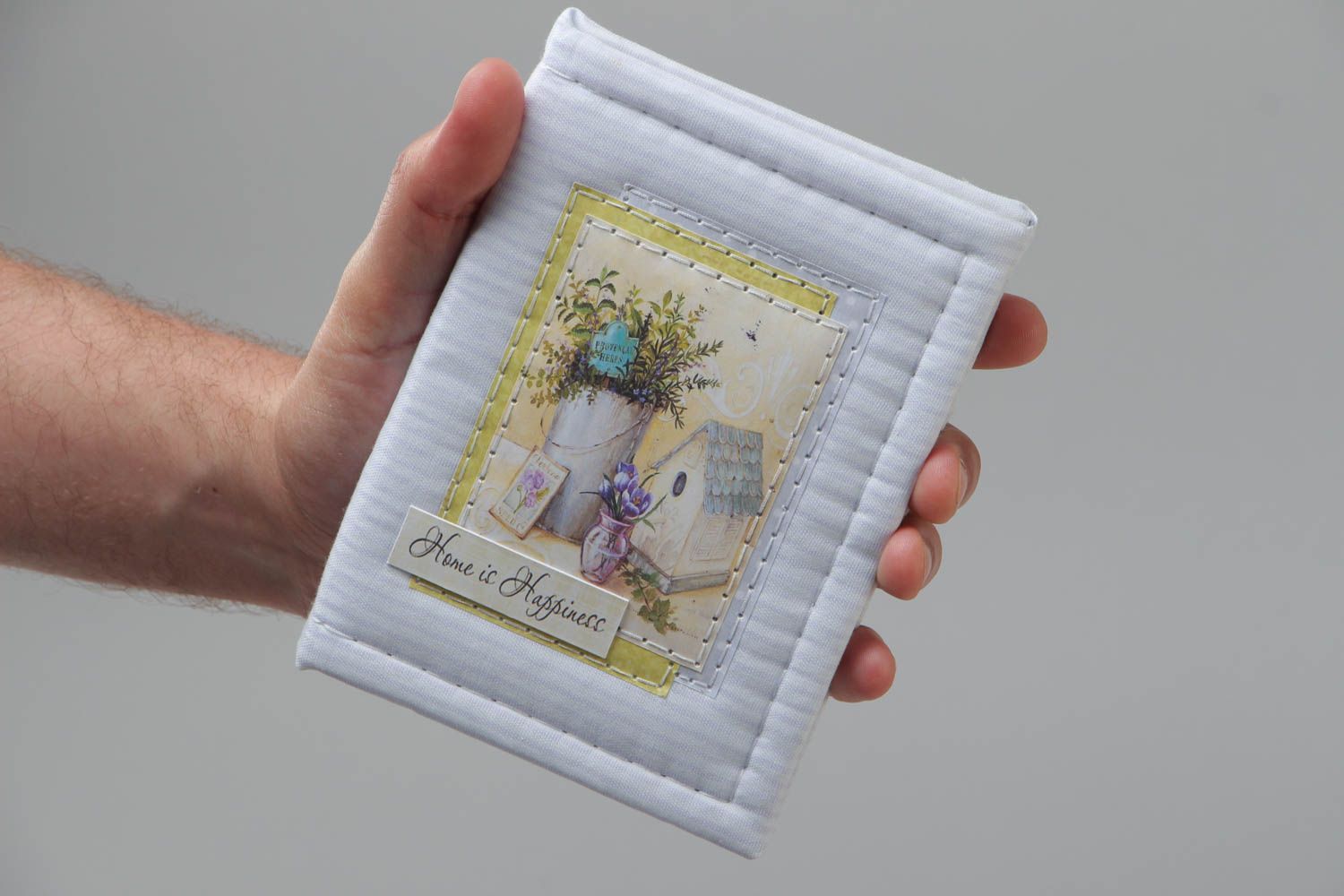 Cuaderno de notas hecho a mano con funda textil blanda de color alhucema foto 5