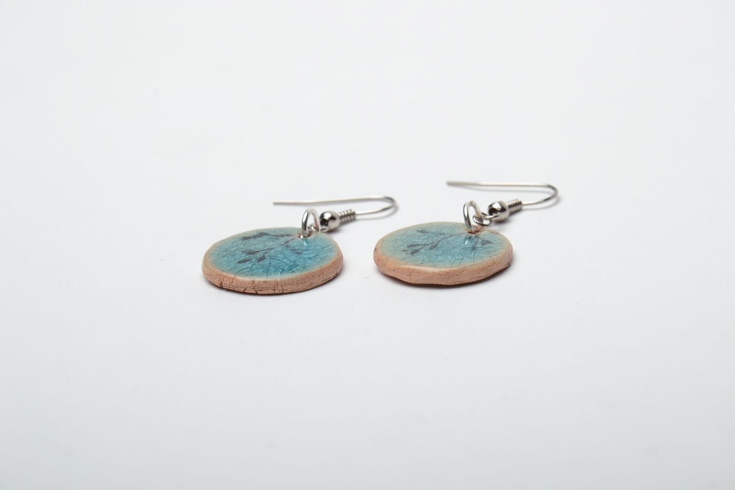 Ceramic earrings with print of plants photo 3