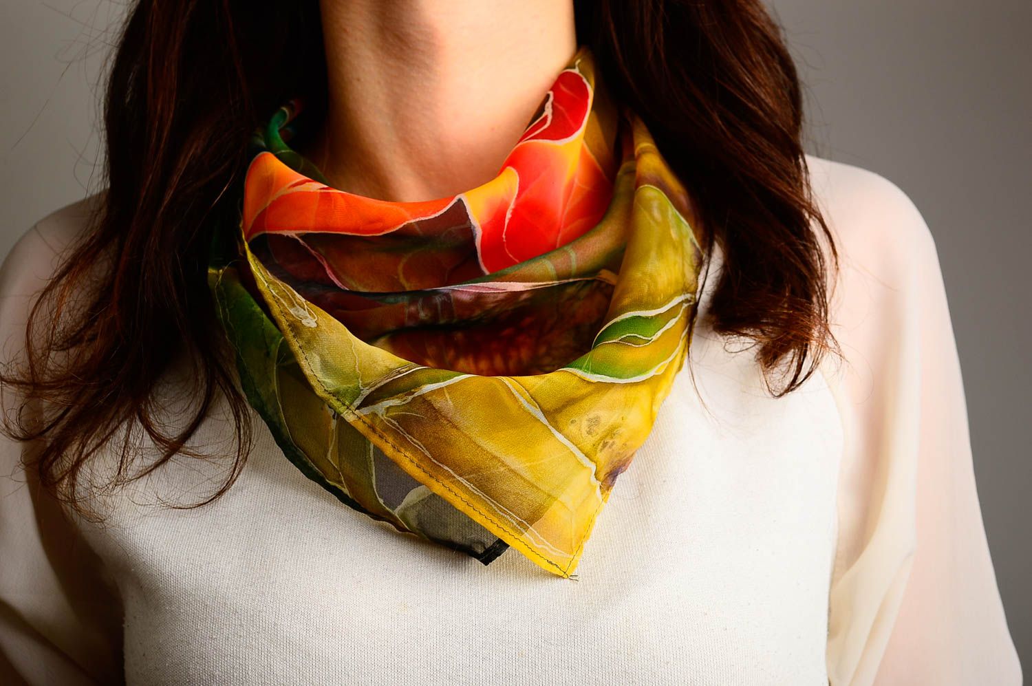 Красочный шарф ручной работы женский шарф с цветком шифоновый шарф красивый фото 1