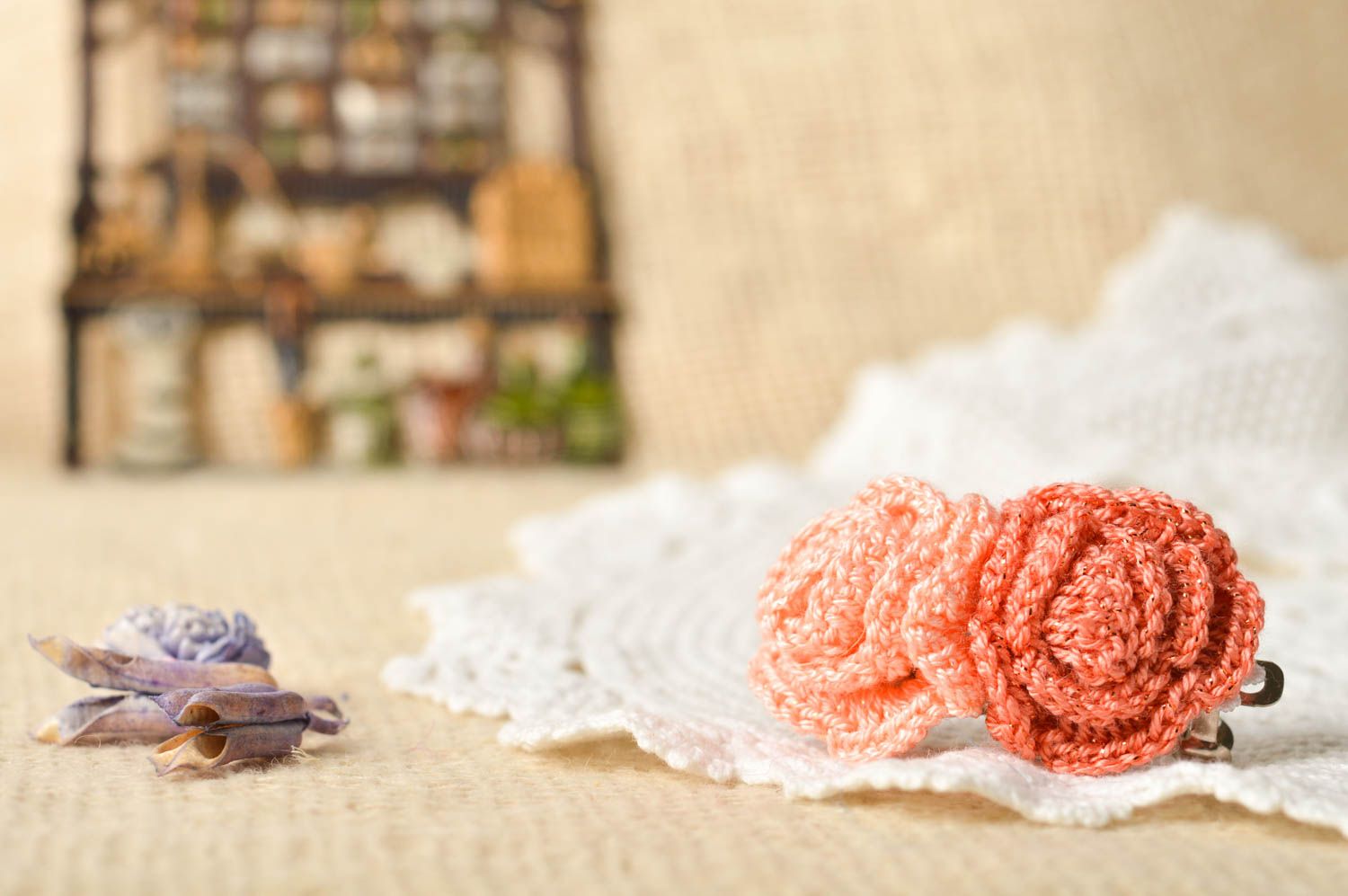Handmade textile hair clip crocheted tender hair clip accessories for kids photo 1