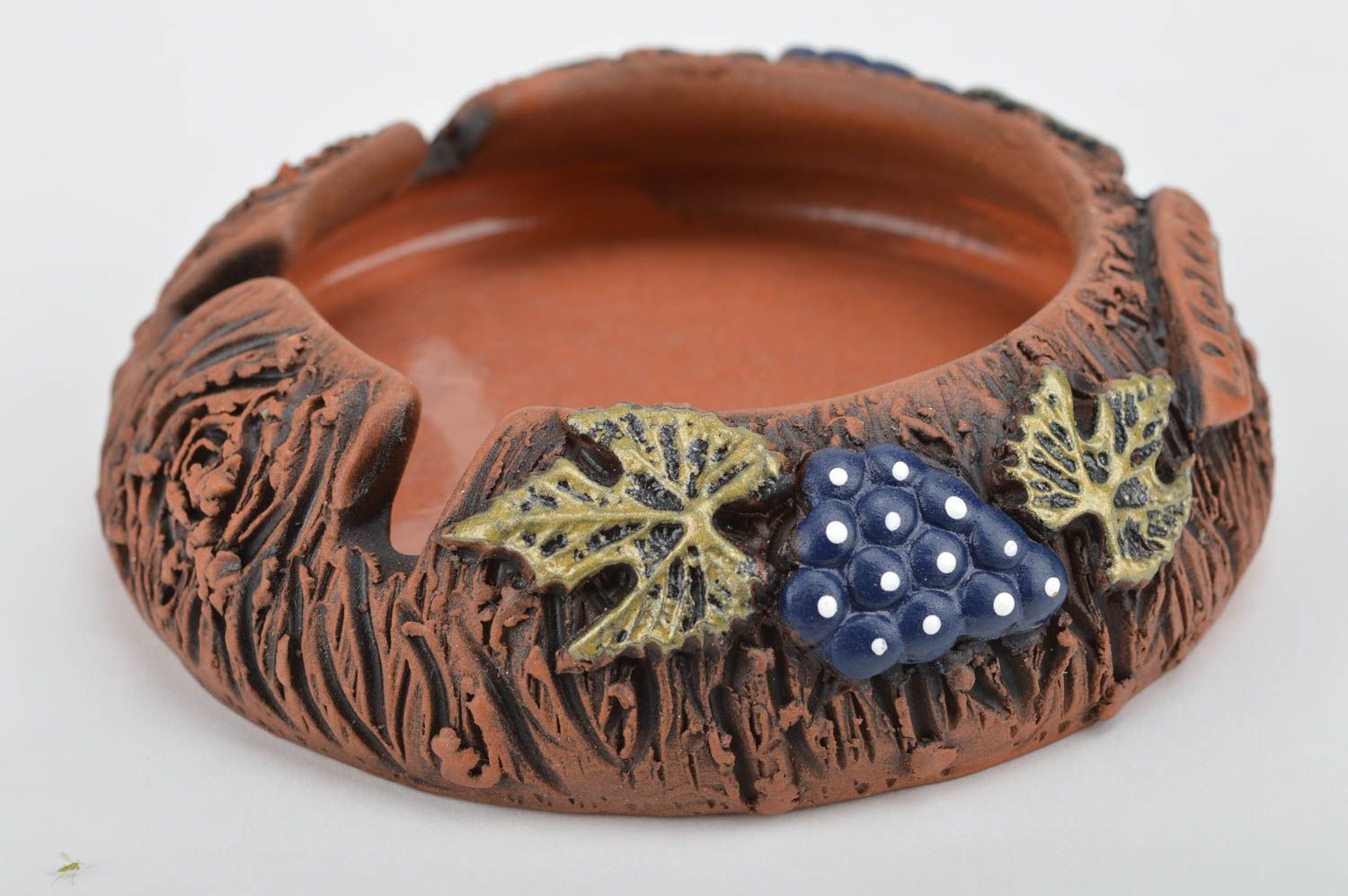 Unique handmade molded ceramic ashtray Blue grapes with inscription photo 5