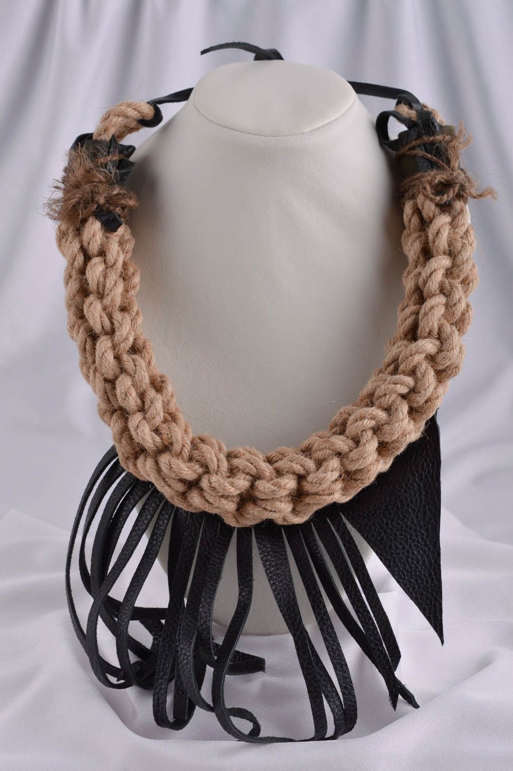 Handmade textile necklace stylish leather accessory beautiful necklace photo 1
