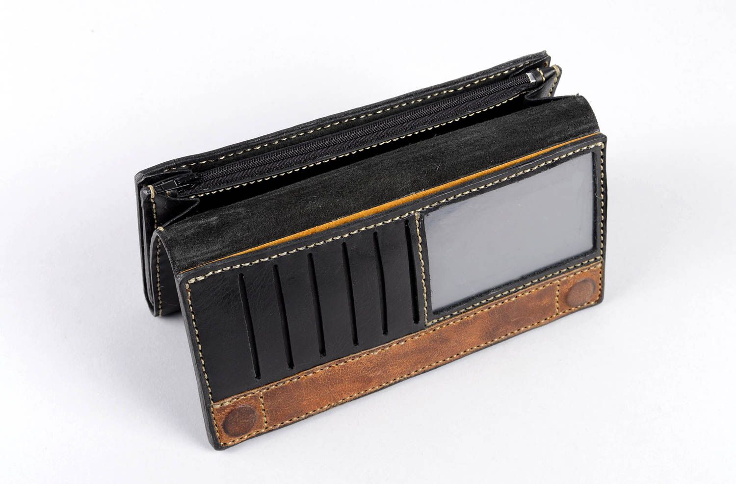 Handmade schwarze Geldbörse Geschenk für Frauen Portemonnaie aus Leder originell foto 2