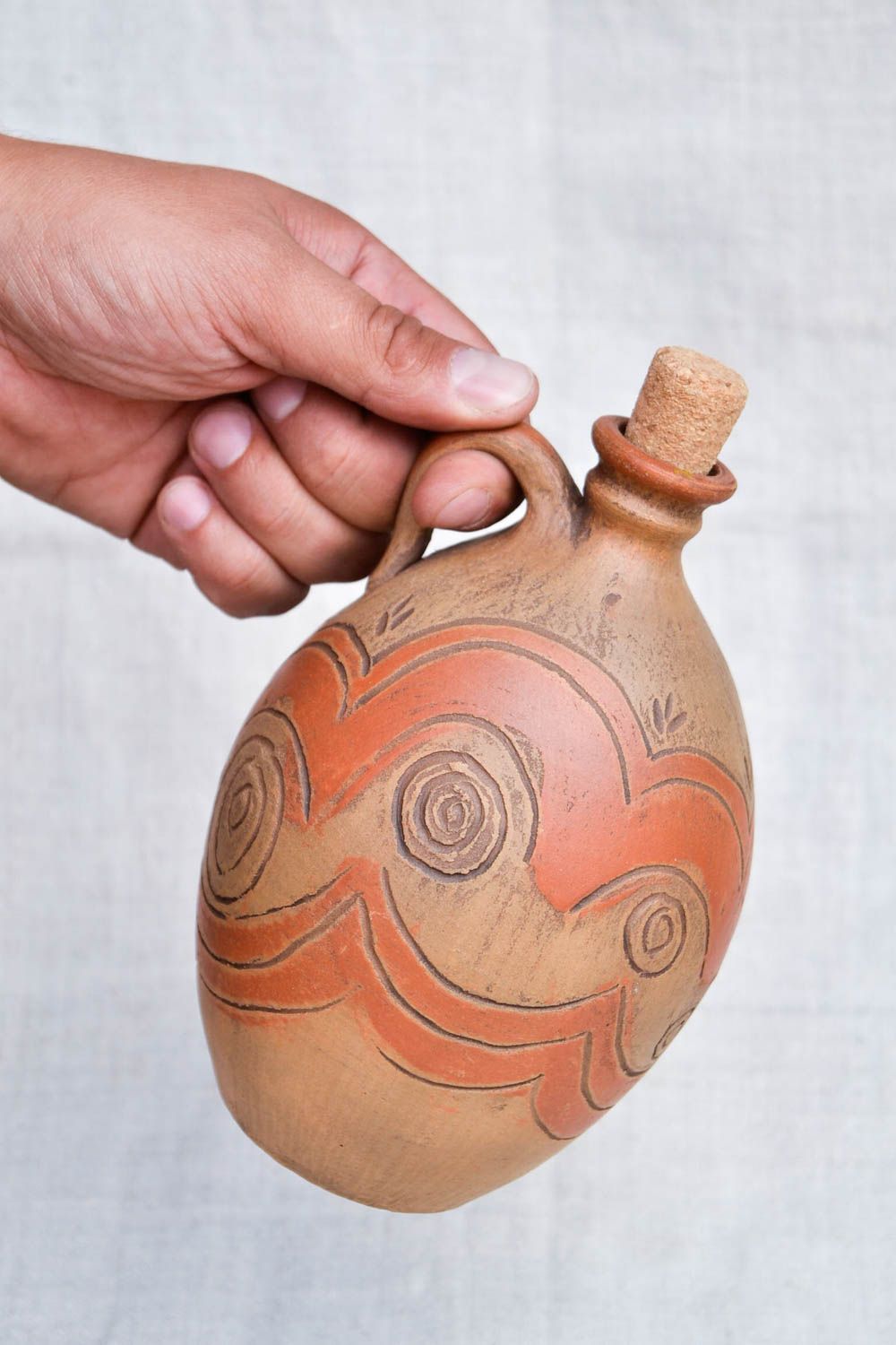 Handmade bemalter Krug aus Ton Keramik Flasche Öko Geschirr Wein Krug mit Korken foto 2