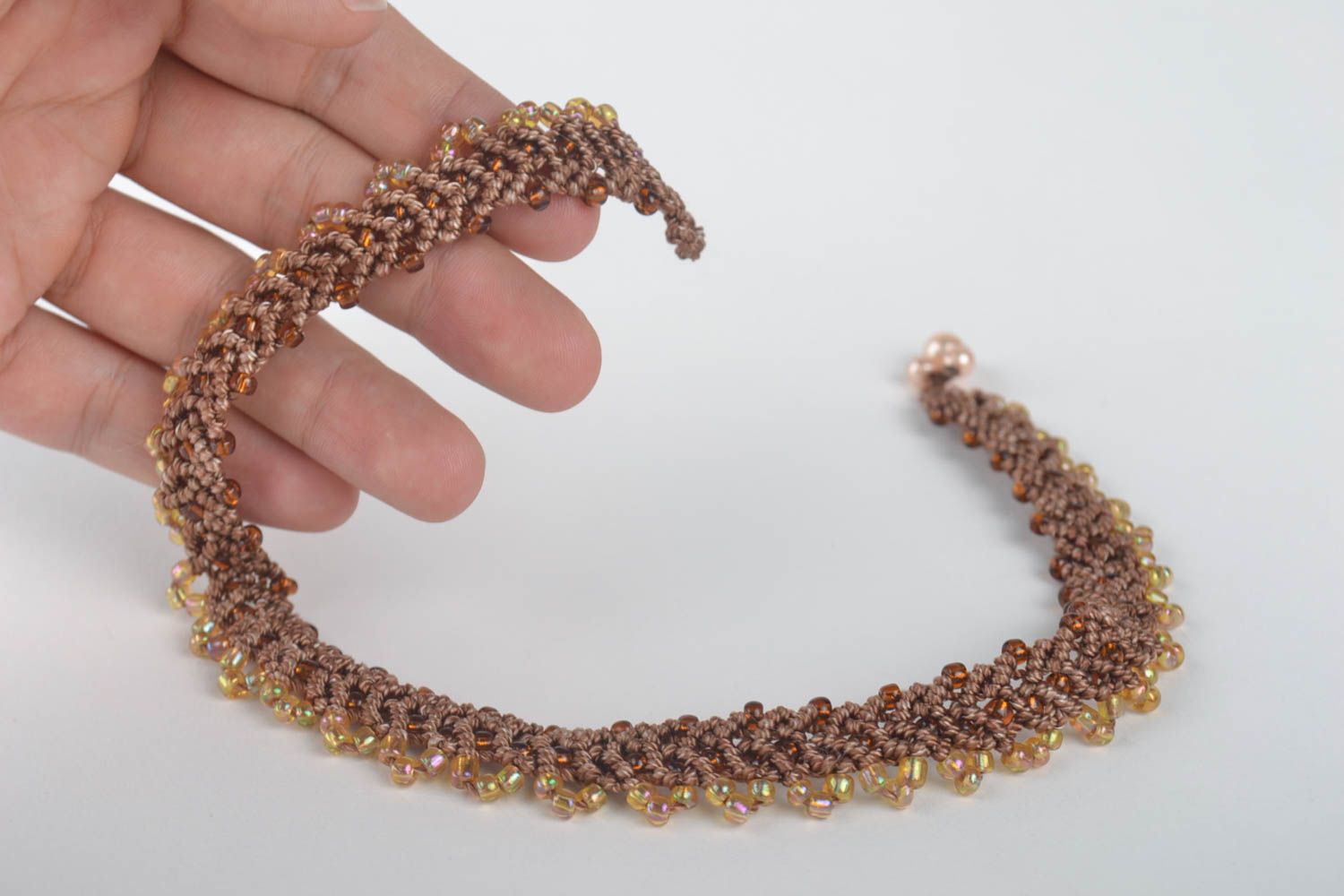 Collier macramé Bijou fait main marron fils perles de rocaille Cadeau femme photo 5