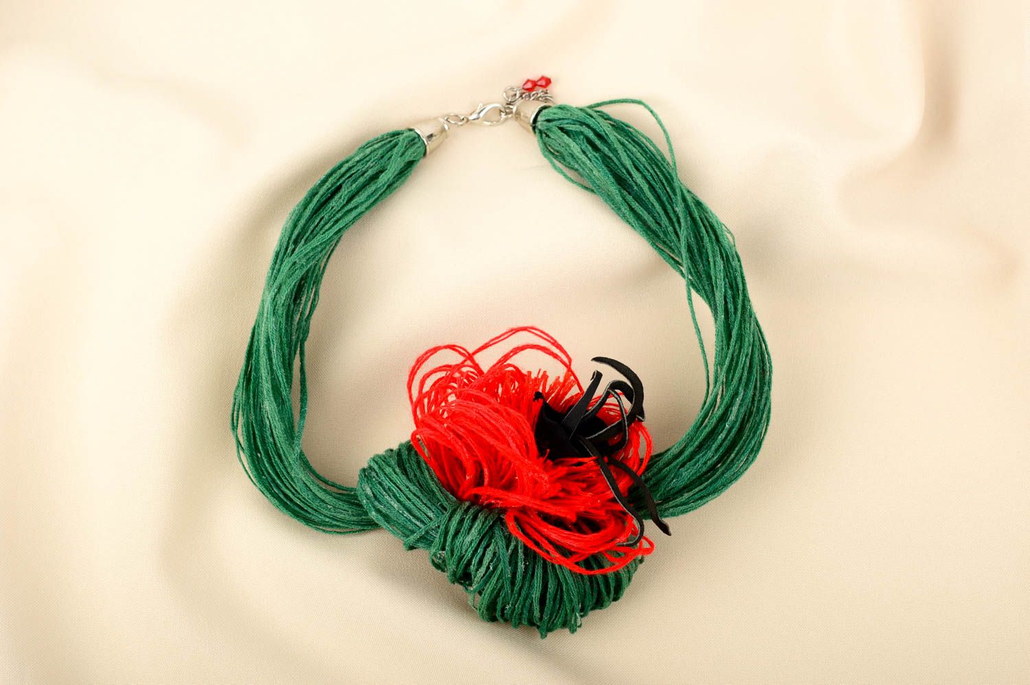 Mehrreihige Halskette handmade Modeschmuck Collier Halskette für Frauen grün rot foto 2