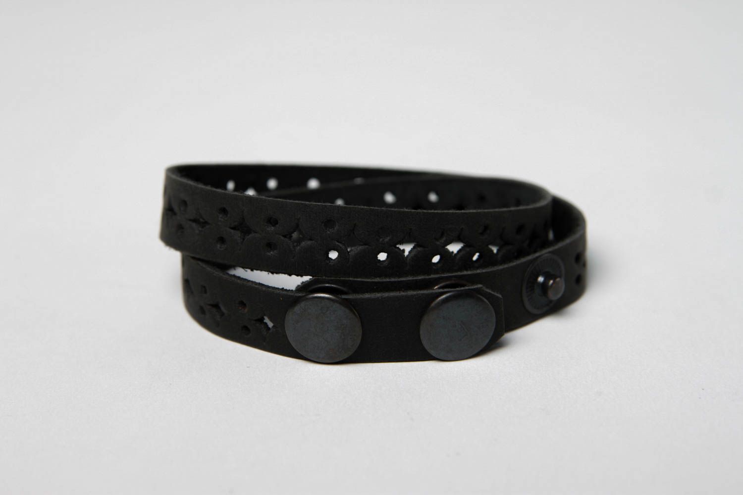 Bracelet cuir Bijou fait main noir mode Accessoire en cuir design original photo 5