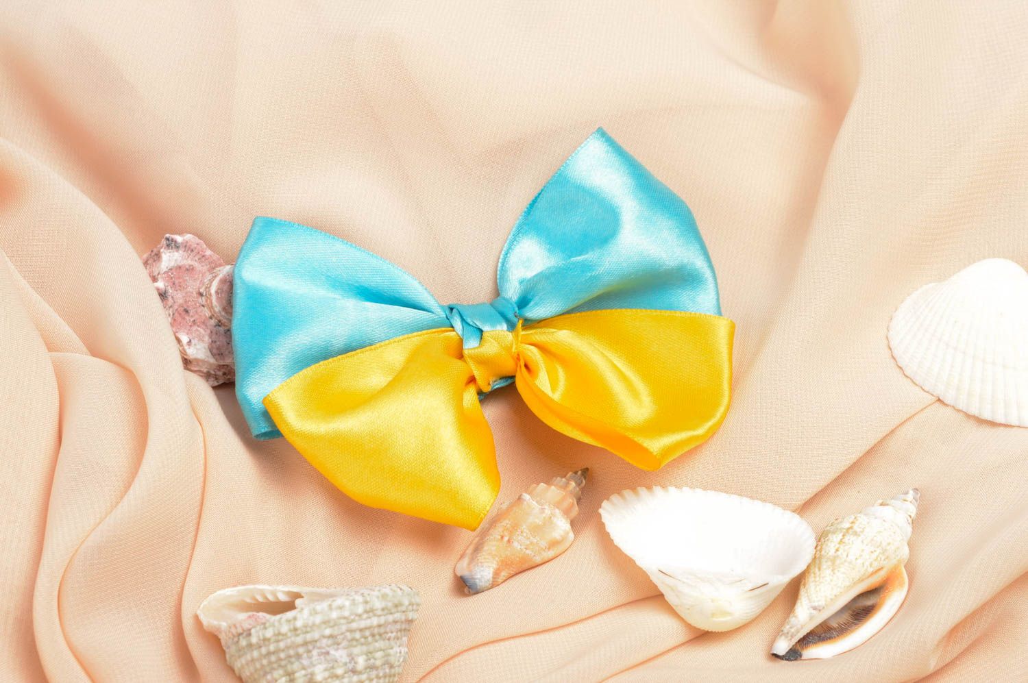 Gelb blaue Haarspange Schleife handmade Designer Schmuck Accessoire für Mädchen foto 1