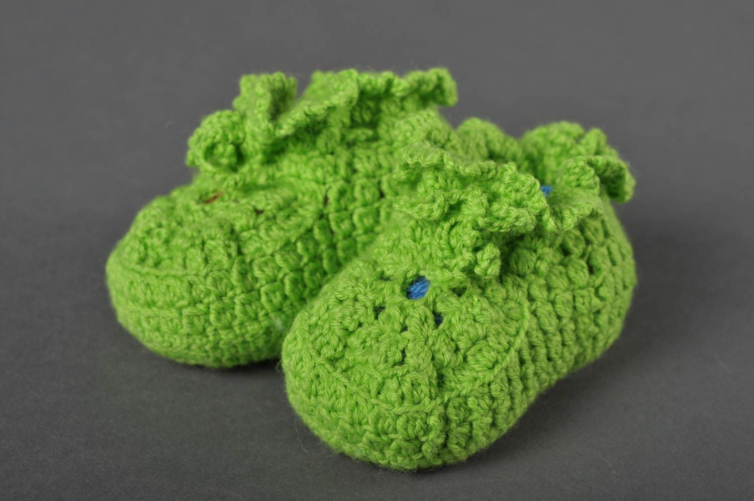 Пинетки крючком ручной работы зеленые пинетки для новорожденных вязаные пинетки фото 5