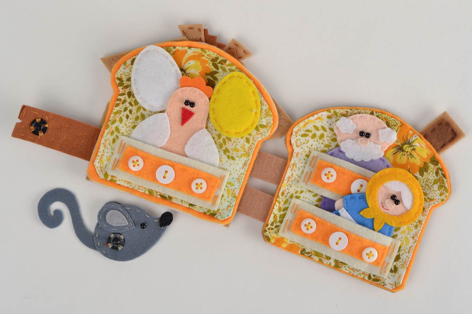 Set of handmade finger puppets sewn of felt and cotton with soft house photo 2