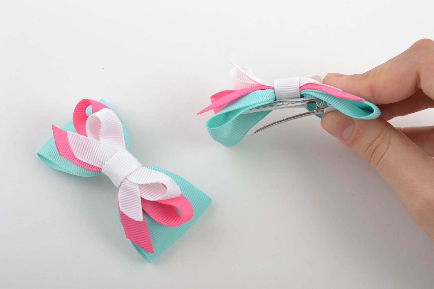 Set of 2 bows for girls handmade hair accessories handcrafted jewelry hair bows photo 4