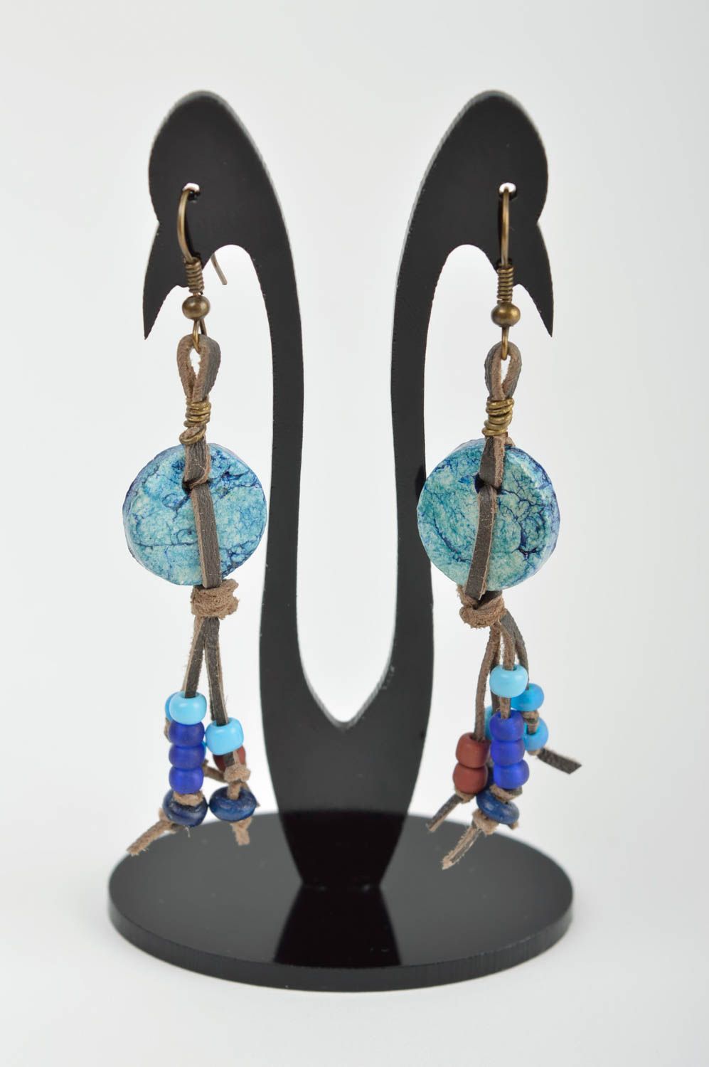 Long handmade earrings dangle leather earrings molded plastic earrings gift idea photo 2