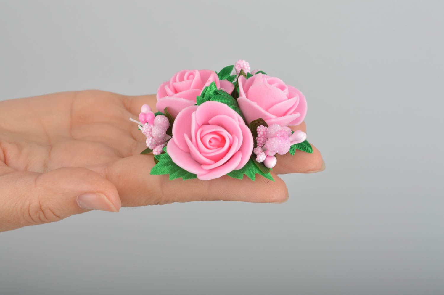 Аксессуар для волос украшение ручной работы заколка с цветком Нежные розы фото 3