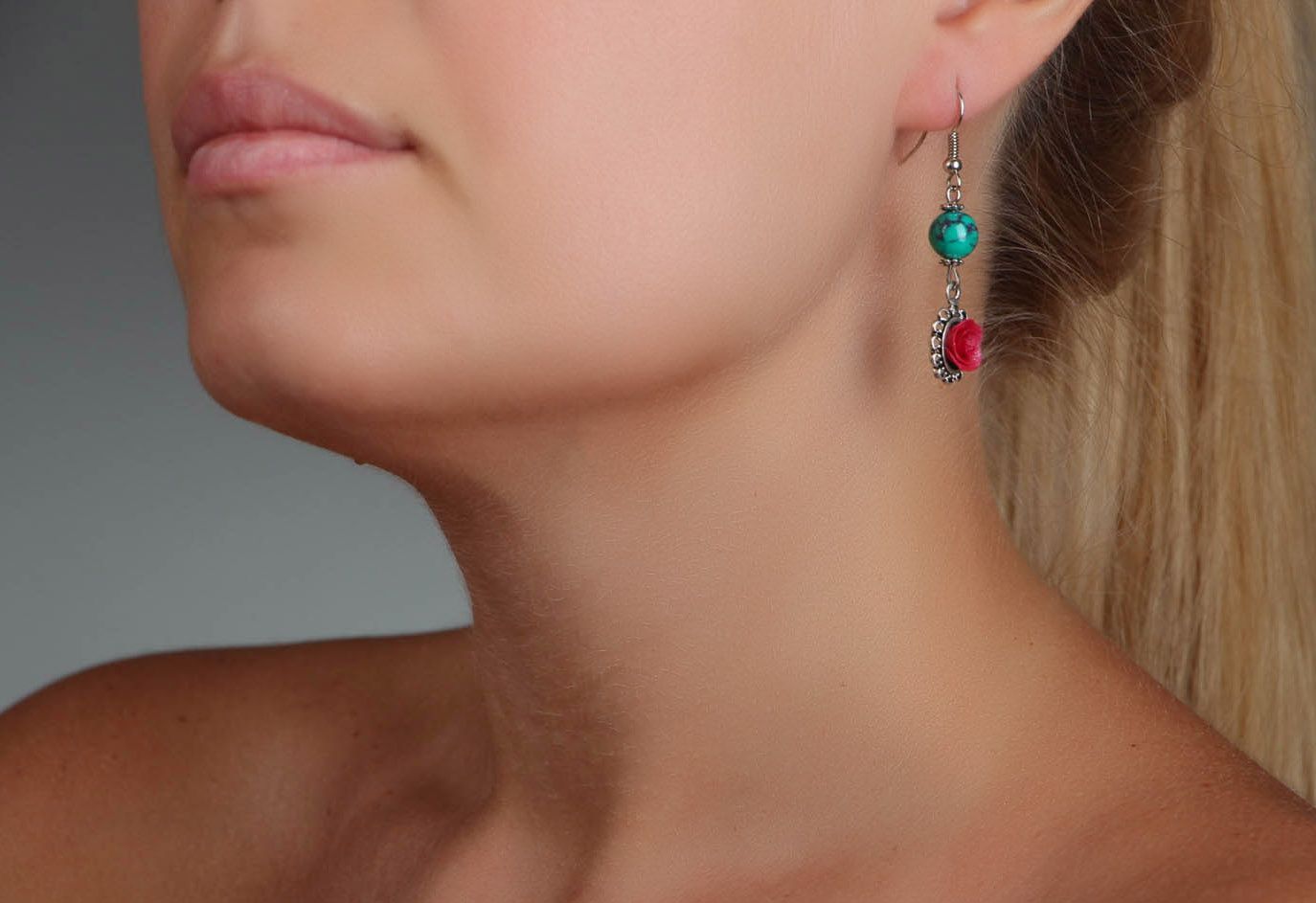 Long Earrings with Green Сalaite photo 5