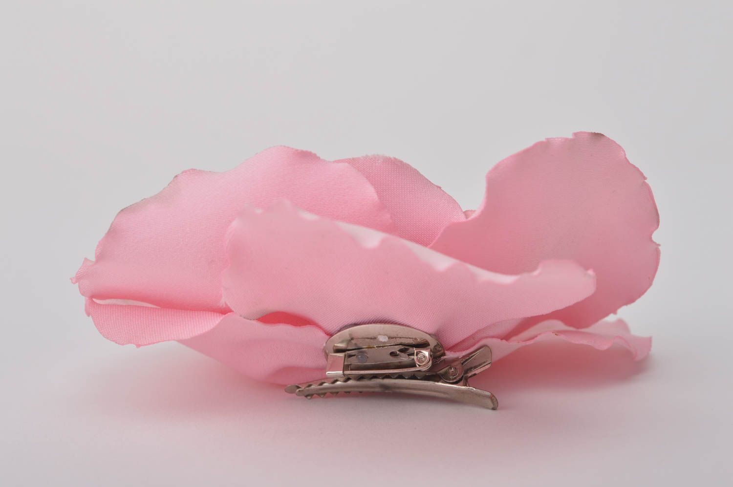 Broche fleur pavot rose Pince à cheveux faite main Bijou femme satin métal mode photo 10
