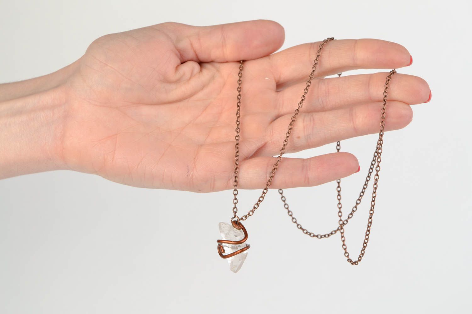 Beautiful handmade wire wrap copper pendant on chain photo 2