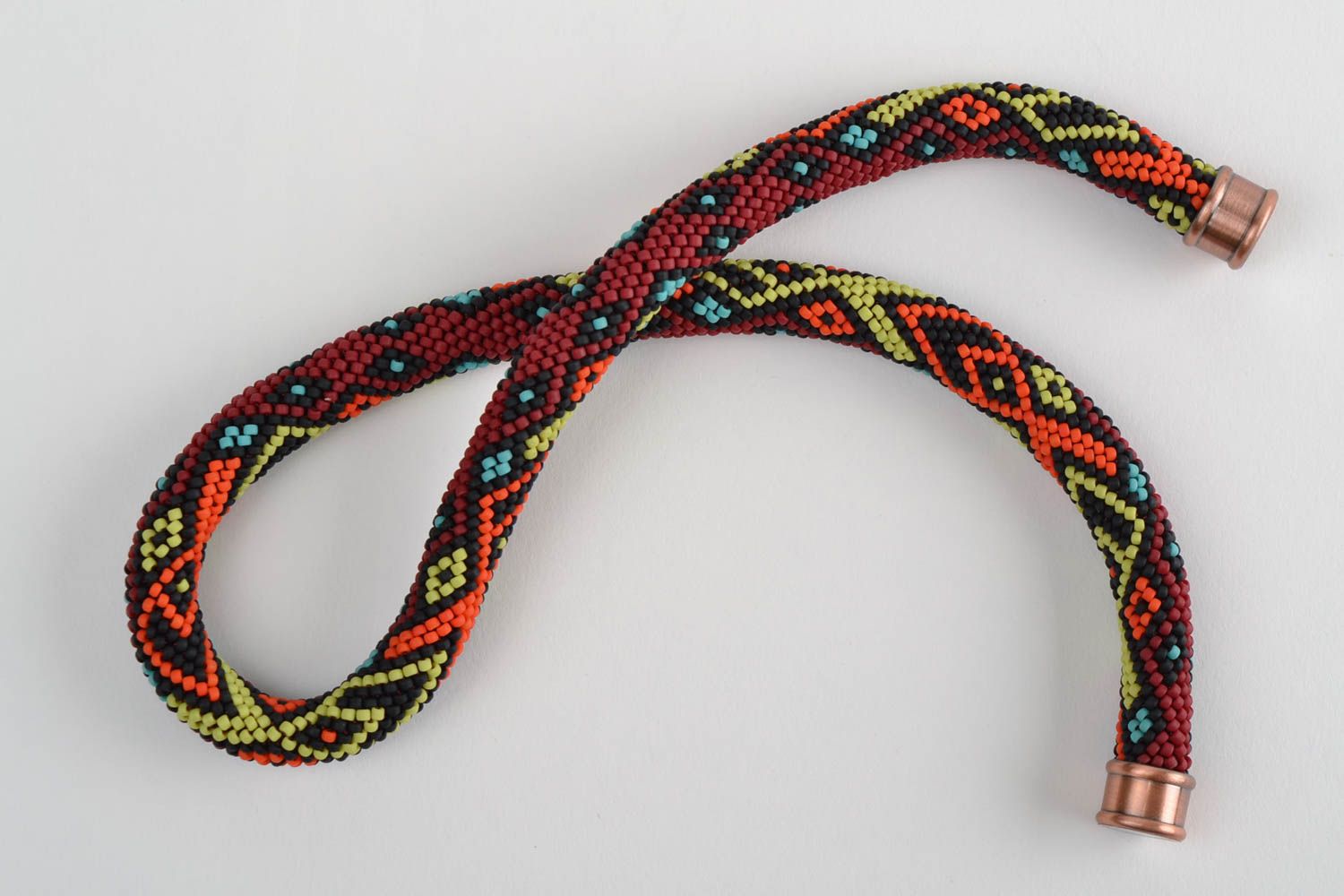 Bright handmade short beaded cord necklace woven of Czech beads beautiful photo 3