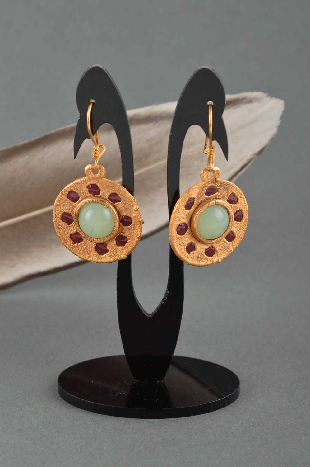 Round handmade copper earrings metal earrings gemstone earrings for girls photo 1