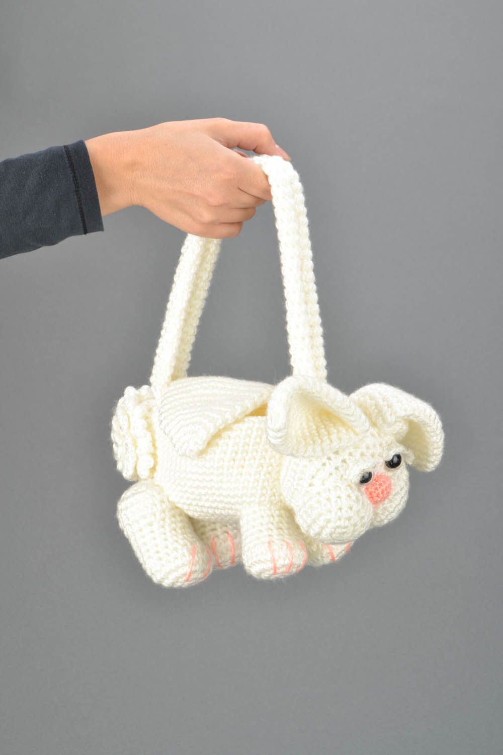Bolsa coelho das crianças tricotada de fios de acrílico foto 2