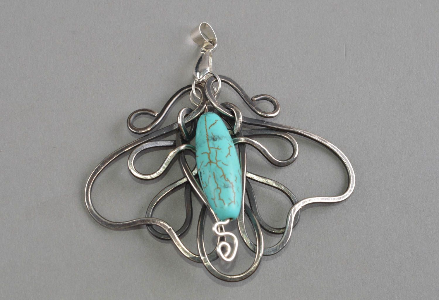 Turquoise pendant handmade metal necklace for women designer jewelry  photo 2
