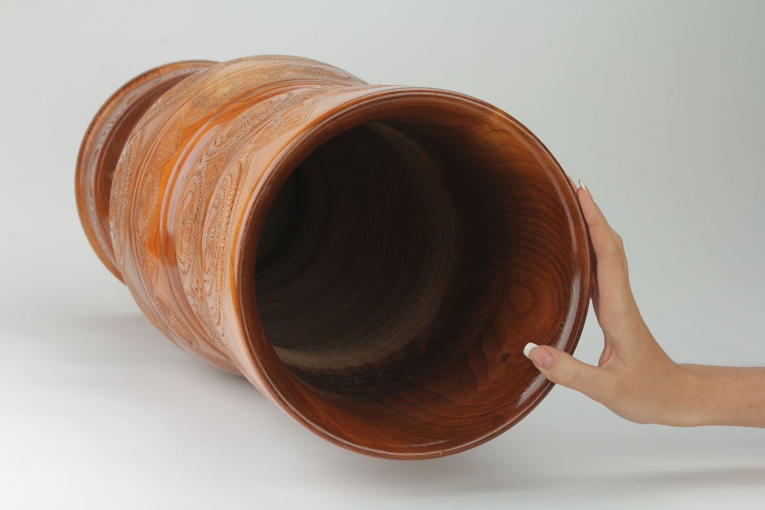Grand vase de plancher en bois fait main photo 2