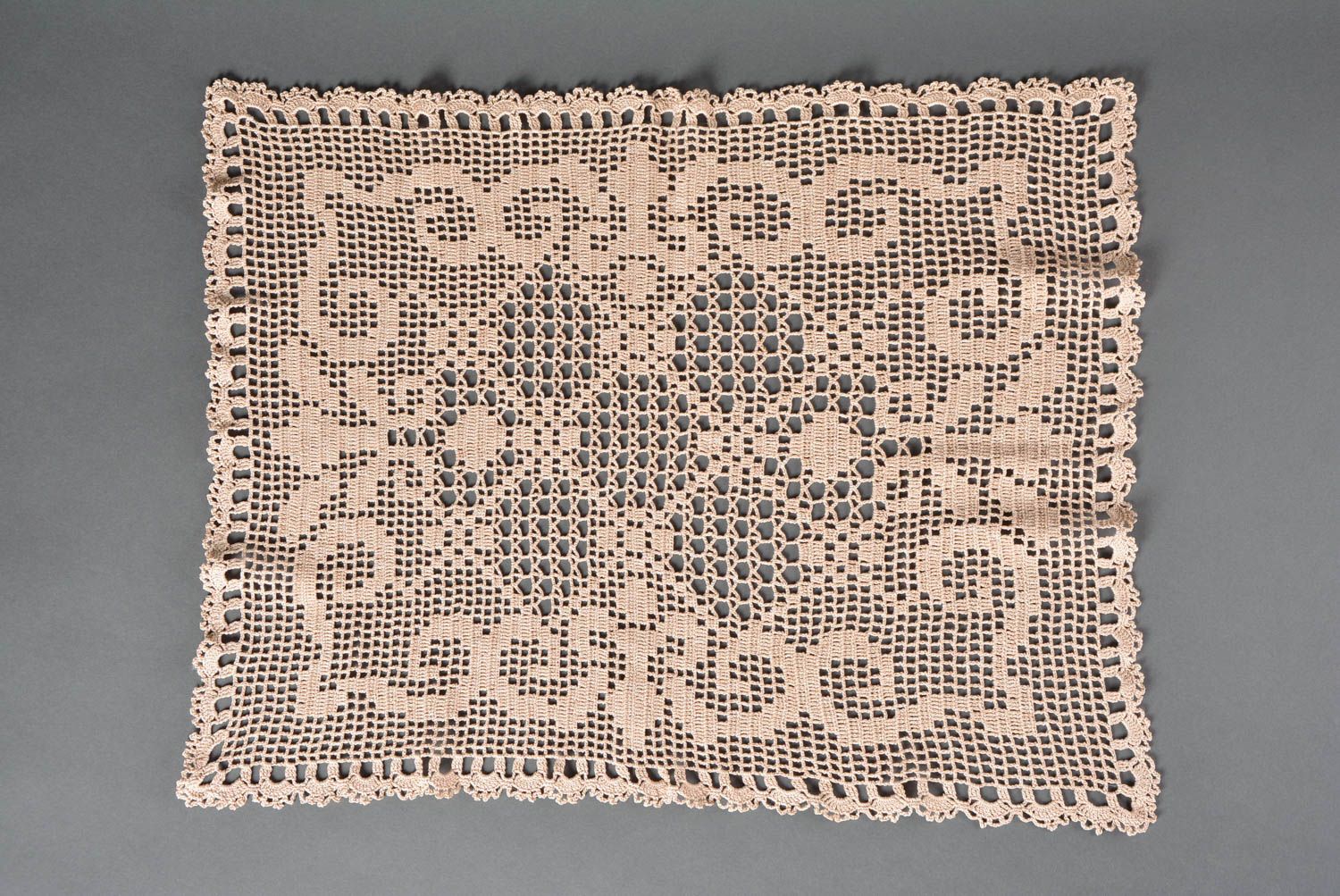 Napperon rectangulaire fait main Textile de table au crochet beige Déco maison photo 1
