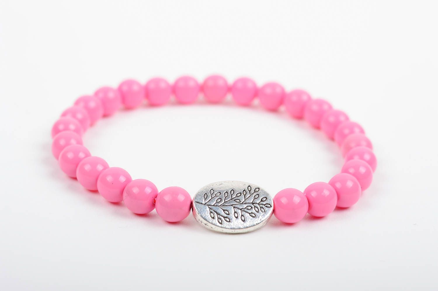 Bracelet rose perles en plastique accessoire de tous les jours fait main femme photo 2