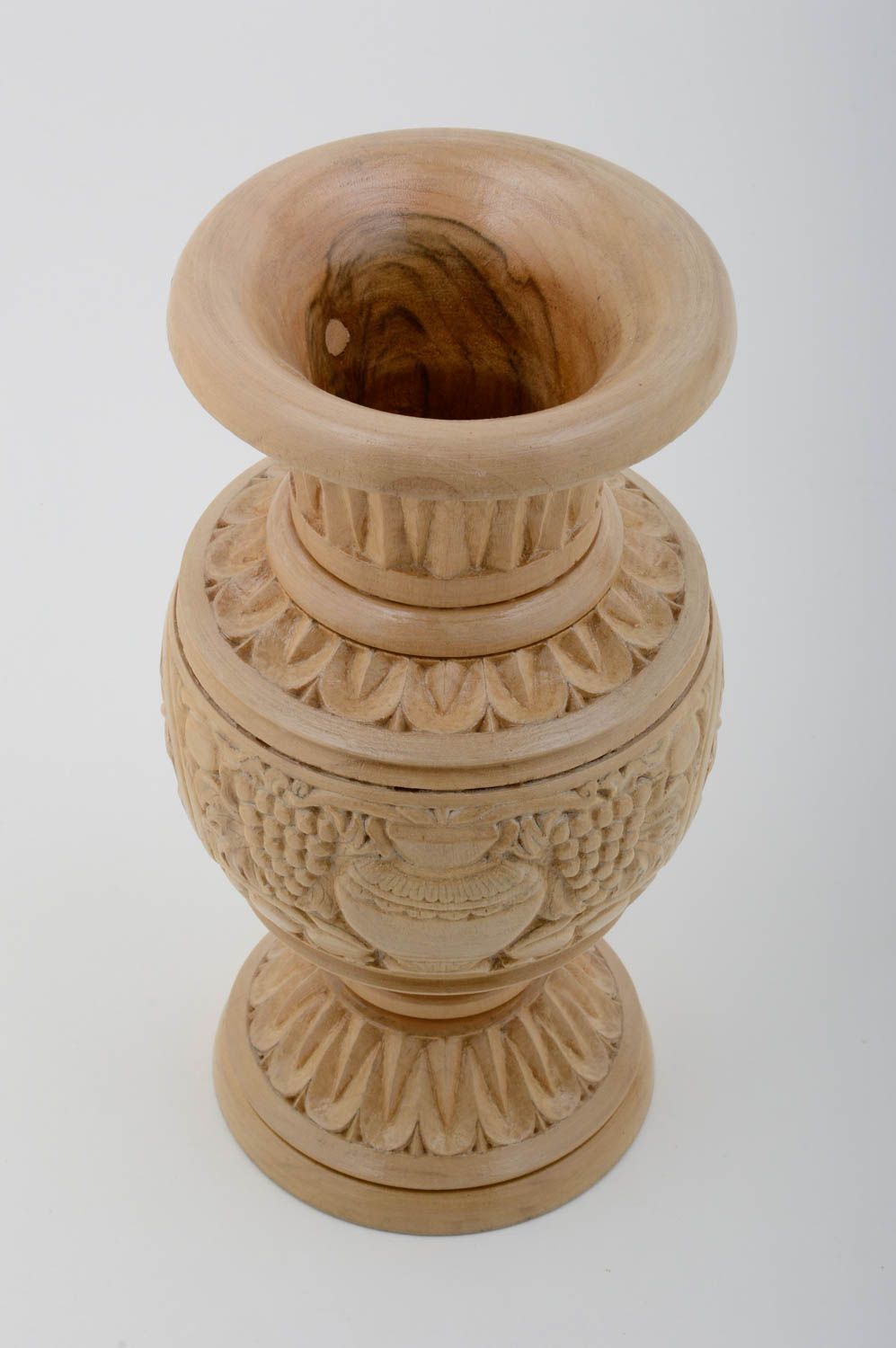 Vase bois clair fait main Déco maison sculptée ornementée Cadeau original photo 2