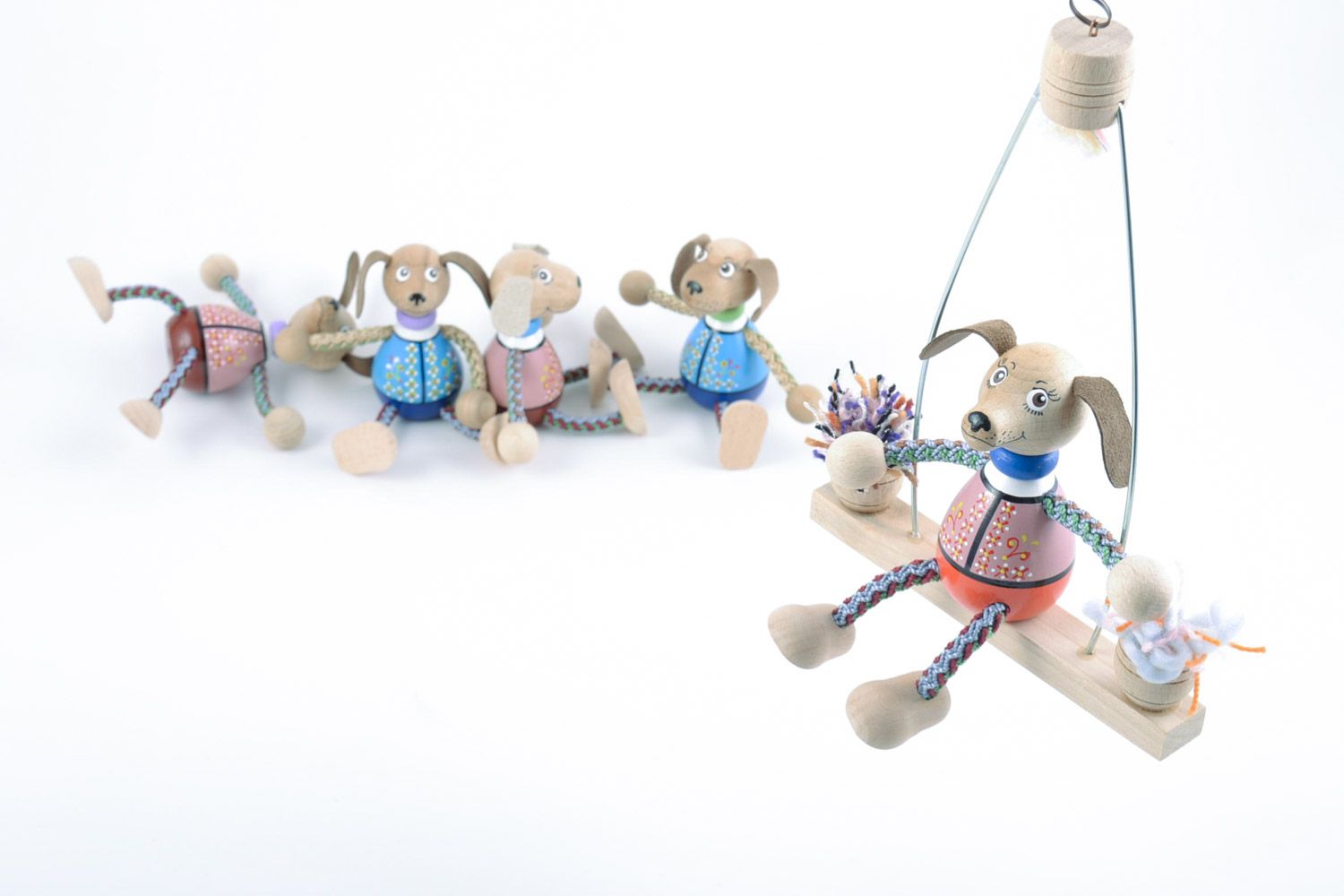 Eco wooden toy doggie and swing handmade children's gift photo 1
