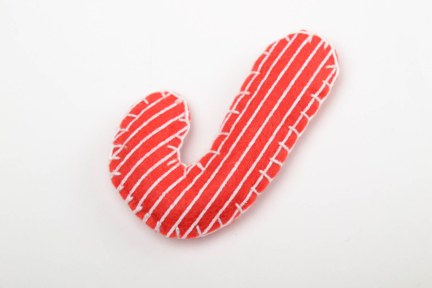 Handmade small red and white striped felt educational soft toy letter J for kids photo 2