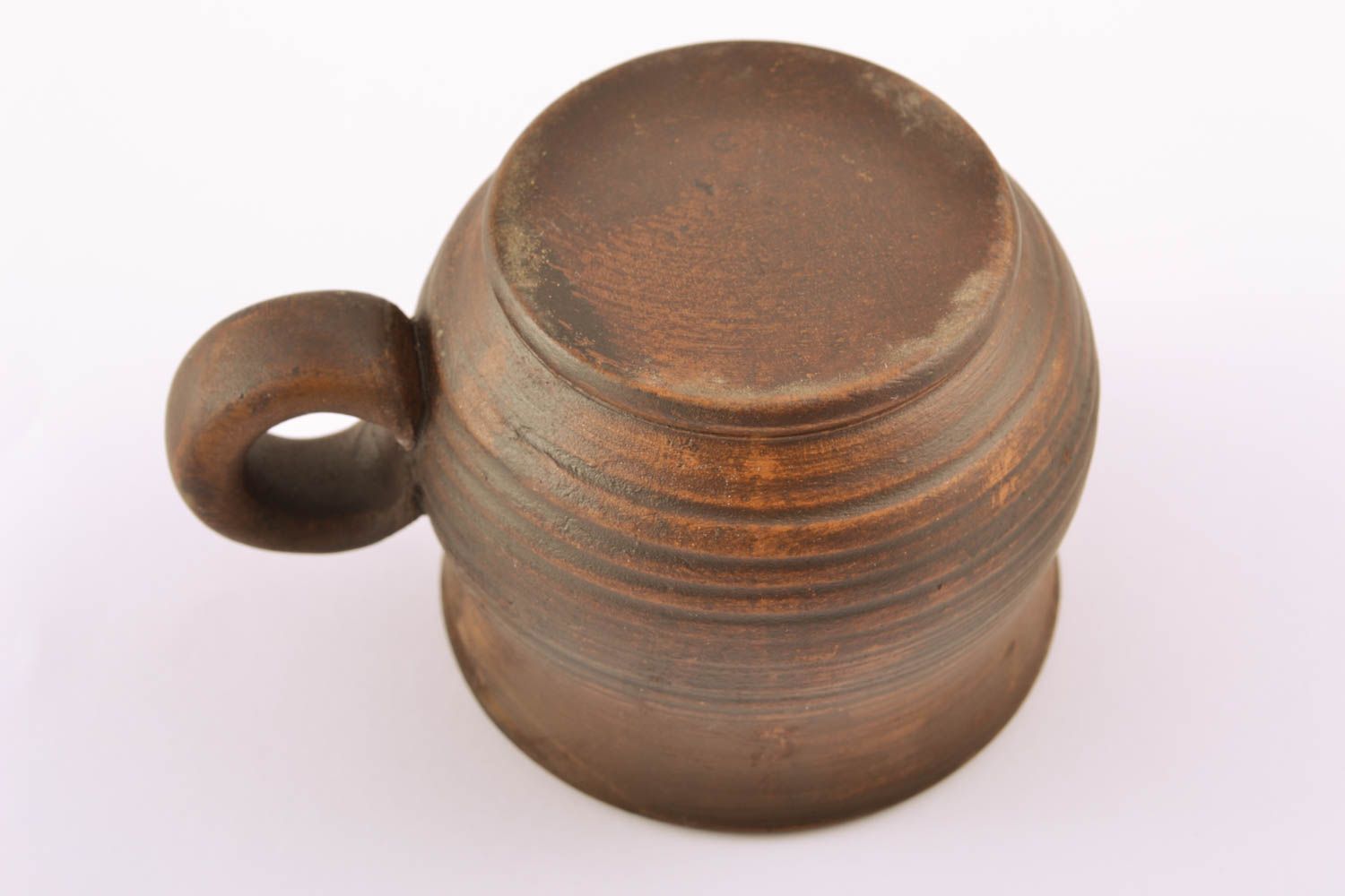 Rustic ceramic teacup in brown color with handle and no pattern photo 2