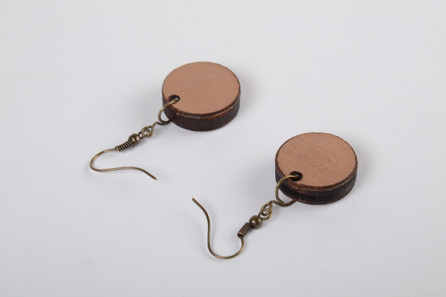 Handmade plywood stylish designer's earrings with cross-stitch embroidery in eco style photo 2