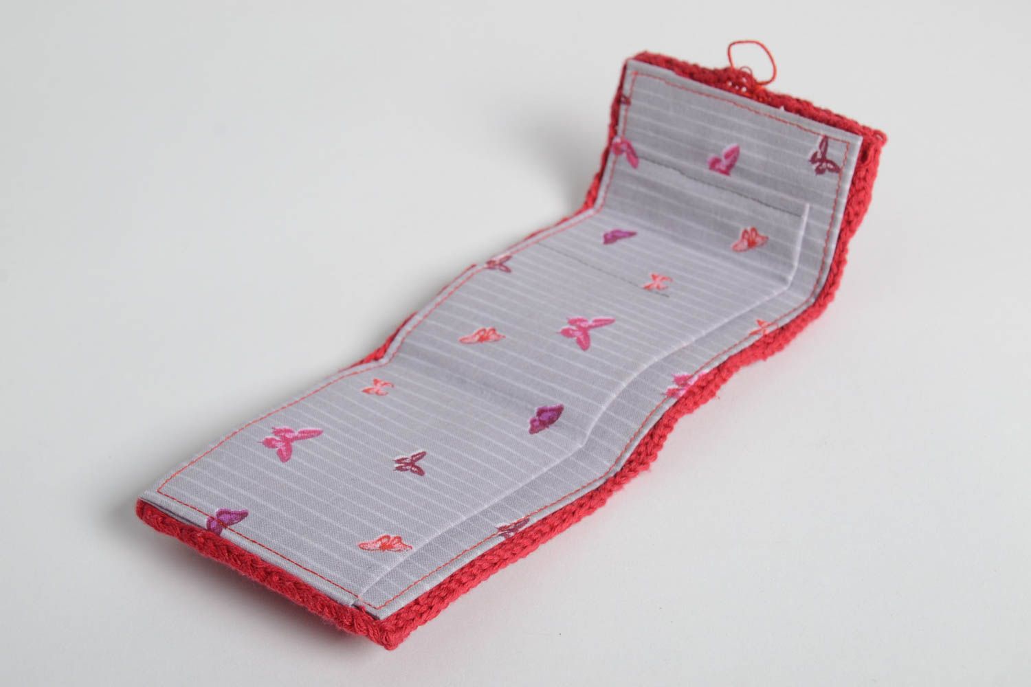 Portefeuille rose Accessoire femme tissu tricot pliable Cadeau original photo 2
