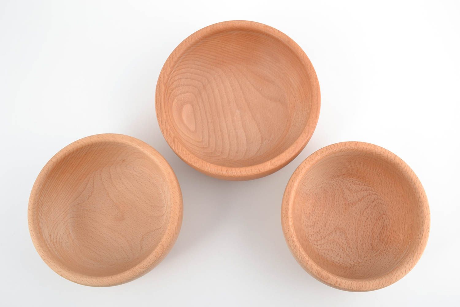 Set of 3 handmade eco friendly natural wooden food bowls of different sizes photo 5