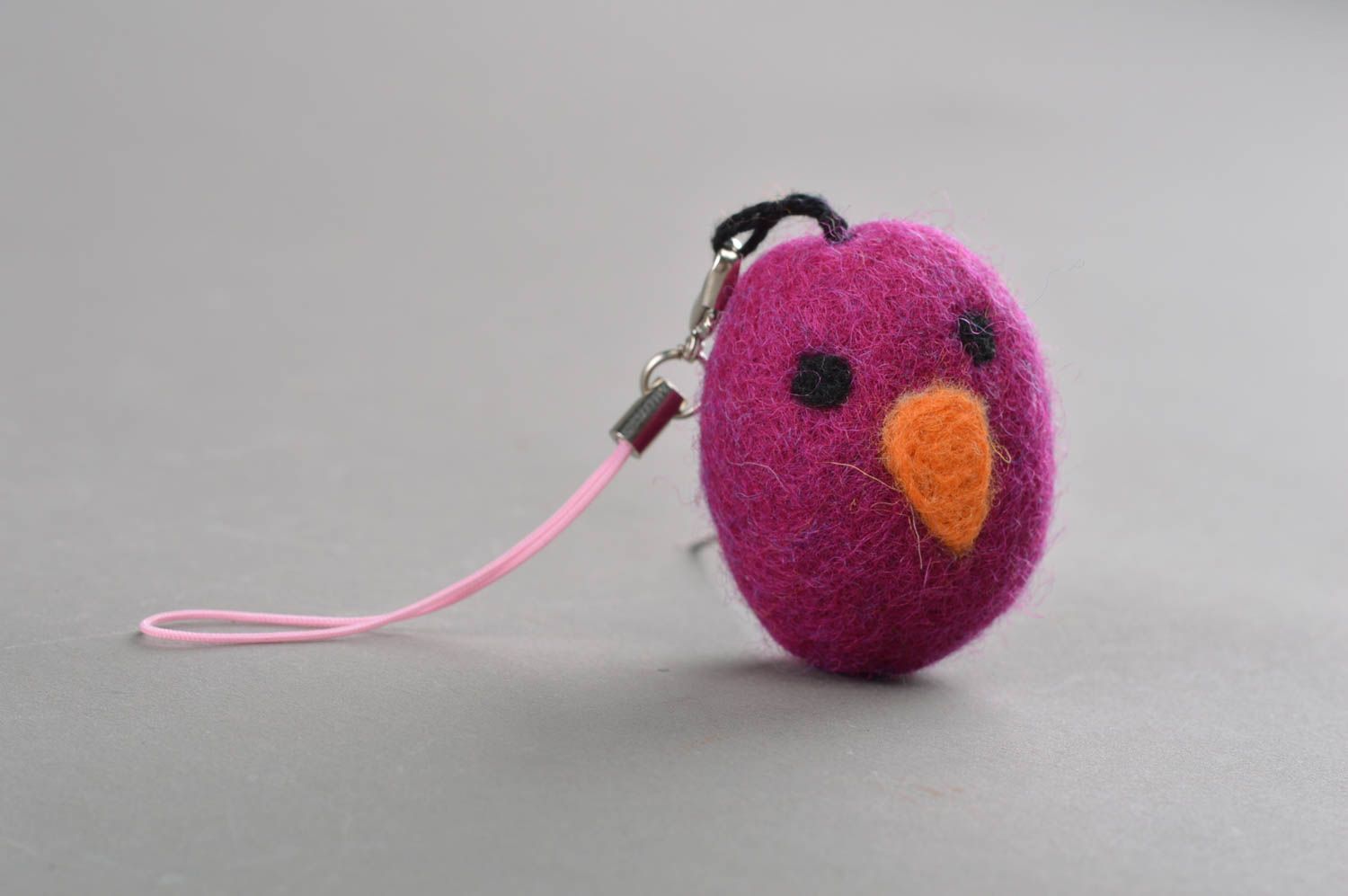 Handmade small designer felted wool soft toy key fob violet bird photo 3